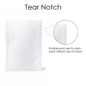 60mm x 80mm  White Matt 3 Side Seal Pouches slit notch (100 per pack)
