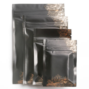 120mm x 180mm Black with Gold Palm Leaf Matt 3 Side Seal Bags (100 per pack)