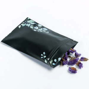 [SAMPLE] 100mm x 150mm Black with Green/Blue Flower Matt 3 Side Seal Bags