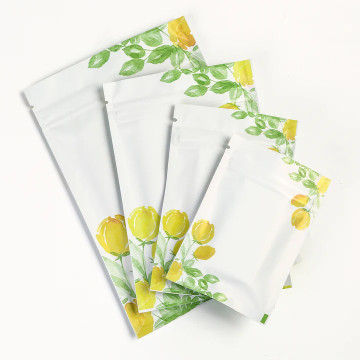 80mm x 120mm White with Yellow Flowers Matt 3 Side Seal Bags (100 per pack)