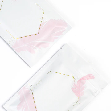 70mm x 100mm White with Pink Feather Matt 3 Side Seal Bags (100 per pack)