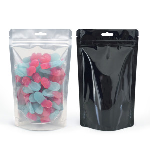 250g Clear / Black Shiny With Euro Slot Stand Up Pouch/Bag with Zip Lock [SP4] (100 per pack)