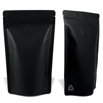 160x230mm Recyclable Black Matt With Valve Stand Up Pouch/Bag With Zip Lock