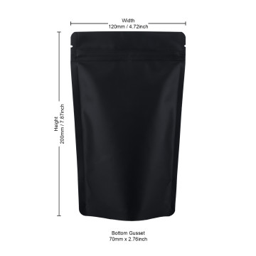 120x200mm Recyclable Black Matt With Valve Stand Up Pouch/Bag With Zip Lock (100 per pack)