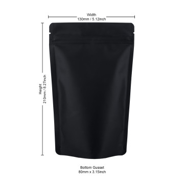 130x210mm Recyclable Window Black Matt With Valve Stand Up Pouch/Bag With Zip Lock (100 per pack)