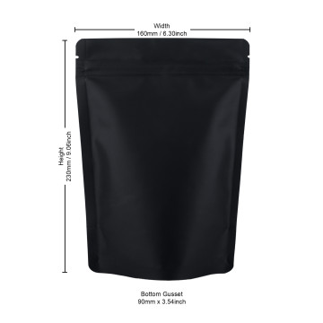 250g  Recyclable Black Matt With Valve Stand Up Pouch/Bag With Zip Lock [SP4] (100 per pack)