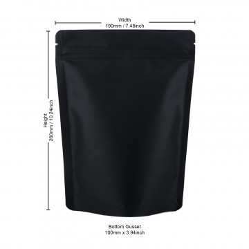 190x260mm Recyclable Black Matt With Valve Stand Up Pouch/Bag With Zip Lock (100 per pack)