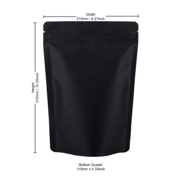 210x310mm Recyclable Black Matt With Valve Stand Up Pouch/Bag With Zip Lock (100 per pack)