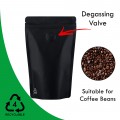 190x260mm Recyclable Black Matt With Valve Stand Up Pouch/Bag With Zip Lock (100 per pack)