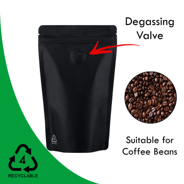 130x210mm Recyclable Black Matt With Valve Stand Up Pouch/Bag With Zip Lock (100 per pack)