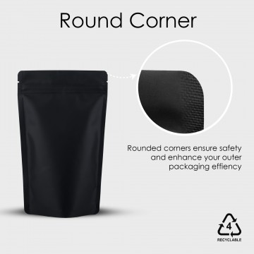 110x170mm Recyclable Black Matt With Valve Stand Up Pouch/Bag With Zip Lock (100 per pack)