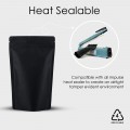 130x210mm Recyclable Black Matt With Valve Stand Up Pouch/Bag With Zip Lock (100 per pack)