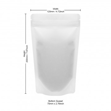 120x200mm Recyclable White Matt With Valve Stand Up Pouch/Bag With Zip Lock (100 per pack)
