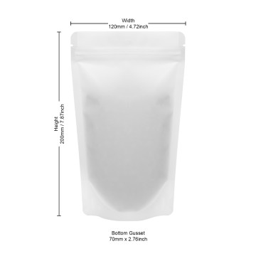 120x200mm Recyclable White Matt With Valve Stand Up Pouch/Bag With Zip Lock (100 per pack)