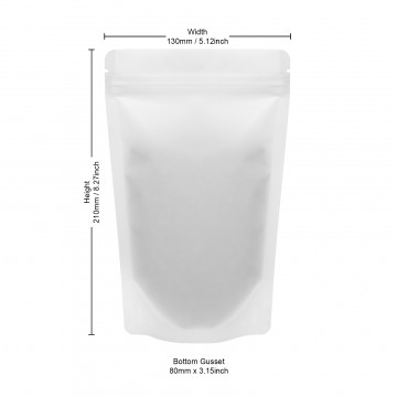 130x210mm Recyclable White Matt With Valve Stand Up Pouch/Bag With Zip Lock (100 per pack)
