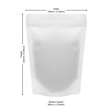 160x230mm Recyclable White Matt With Valve Stand Up Pouch/Bag With Zip Lock (100 per pack)