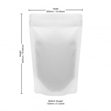 265x420mm Recyclable White Matt With Valve Stand Up Pouch/Bag With Zip Lock