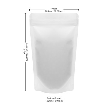 300x500mm Recyclable White Matt With Valve Stand Up Pouch/Bag With Zip Lock (100 per pack)