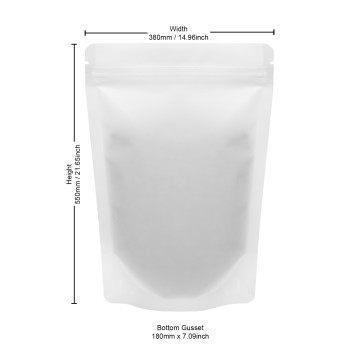 380x550mm Recyclable White Matt With Valve Stand Up Pouch/Bag With Zip Lock (100 per pack)