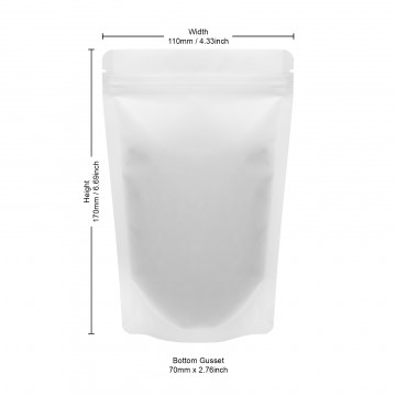 110x170mm Recyclable White Matt With Valve Stand Up Pouch/Bag With Zip Lock (100 per pack)