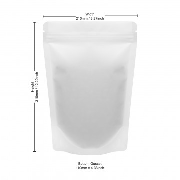 210x310mm Recyclable White Matt With Valve Stand Up Pouch/Bag With Zip Lock (100 per pack)