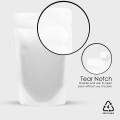 130x210mm Recyclable White Matt With Valve Stand Up Pouch/Bag With Zip Lock (100 per pack)