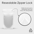 130x210mm Recyclable White Matt With Valve Stand Up Pouch/Bag With Zip Lock (100 per pack)