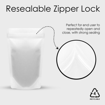 130x210mm Recyclable White Matt With Valve Stand Up Pouch/Bag With Zip Lock (100 per pack)