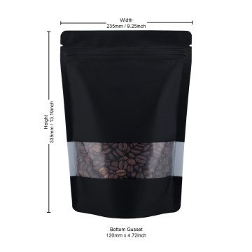 1Kg Recyclable Window Black Matt With Valve Stand Up Pouch/Bag With Zip Lock [SP6] (100 per pack)