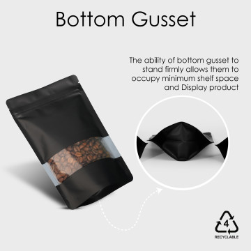 150g Recyclable Window Black Matt With Valve Stand Up Pouch/Bag With Zip Lock [SP3] (100 per pack)