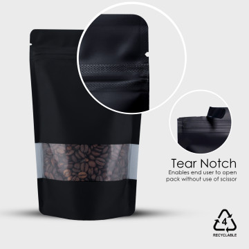 150g Recyclable Window Black Matt With Valve Stand Up Pouch/Bag With Zip Lock [SP3] (100 per pack)