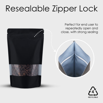 150g Recyclable Window Black Matt With Valve Stand Up Pouch/Bag With Zip Lock [SP3] (100 per pack)