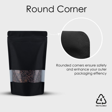 150g Recyclable Window Black Matt With Valve Stand Up Pouch/Bag With Zip Lock [SP3] (100 per pack)