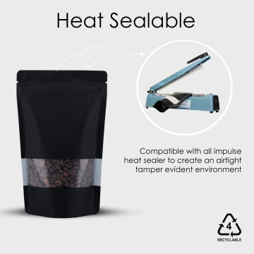 150g Recyclable Window Black Matt With Valve Stand Up Pouch/Bag With Zip Lock [SP3] (100 per pack)