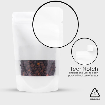 150g Recyclable Window White Matt With Valve Stand Up Pouch/Bag With Zip Lock [SP3] (100 per pack)