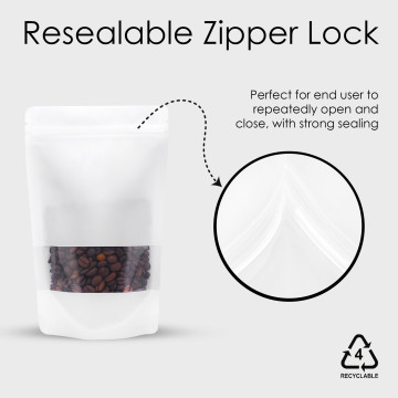 150g Recyclable Window White Matt With Valve Stand Up Pouch/Bag With Zip Lock [SP3] (100 per pack)