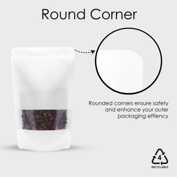 150g Recyclable Window White Matt With Valve Stand Up Pouch/Bag With Zip Lock [SP3] (100 per pack)