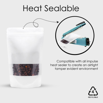 150g Recyclable Window White Matt With Valve Stand Up Pouch/Bag With Zip Lock [SP3] (100 per pack)