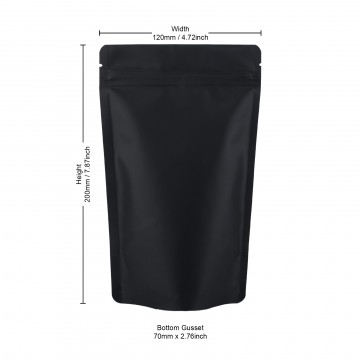 120x200mm Recyclable Black Matt Stand Up Pouch/Bag with Zip Lock (100 per pack)