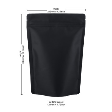 235x335mm Recyclable Black Matt Stand Up Pouch/Bag with Zip Lock (100 per pack)