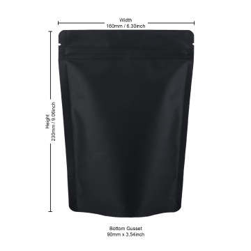 250g  Recyclable Black Matt Stand Up Pouch/Bag with Zip Lock [SP4] (100 per pack)