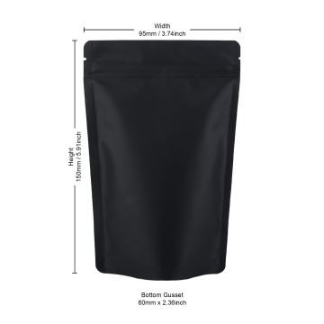 90x140mm Recyclable Black Matt Stand Up Pouch/Bag with Zip Lock (100 per pack)