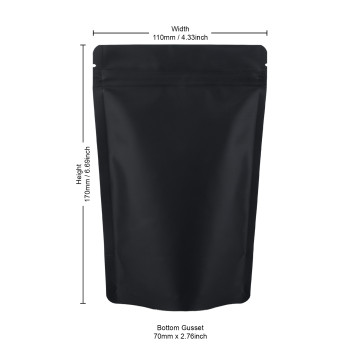 110x170mm Recyclable Black Matt Stand Up Pouch/Bag with Zip Lock (100 per pack)