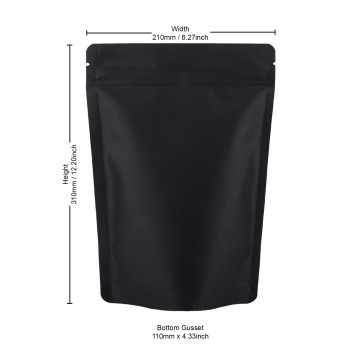 210x310mm Recyclable Black Matt Stand Up Pouch/Bag with Zip Lock (100 per pack)