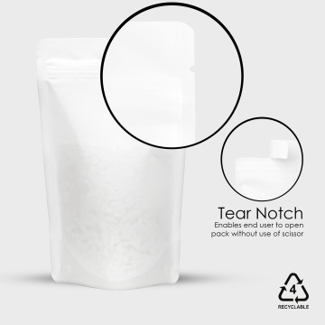 750g Recyclable White Matt Stand Up Pouch/Bag with Zip Lock 210x310mm (100 per pack)