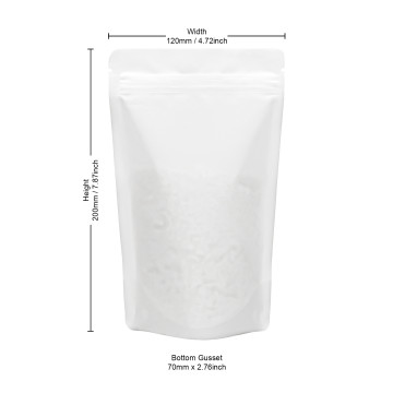 100g Recyclable White Matt Stand Up Pouch/Bag with Zip Lock 120x200mm (100 per pack)