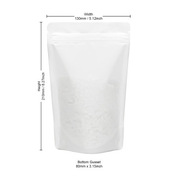 150g Recyclable White Matt Stand Up Pouch/Bag with Zip Lock 130x210mm (100 per pack)