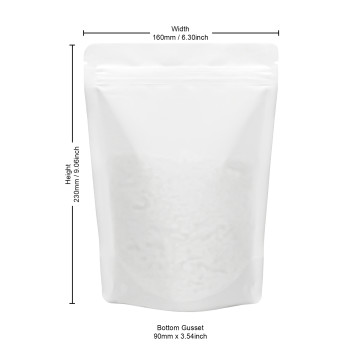 250g Recyclable White Matt Stand Up Pouch/Bag with Zip Lock 160x230mm (100 per pack)