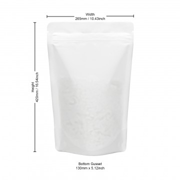 2kg Recyclable White Matt Stand Up Pouch/Bag with Zip Lock 265x420mm (100 per pack)