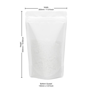 3kg Recyclable White Matt Stand Up Pouch/Bag with Zip Lock 300x500mm (100 per pack)